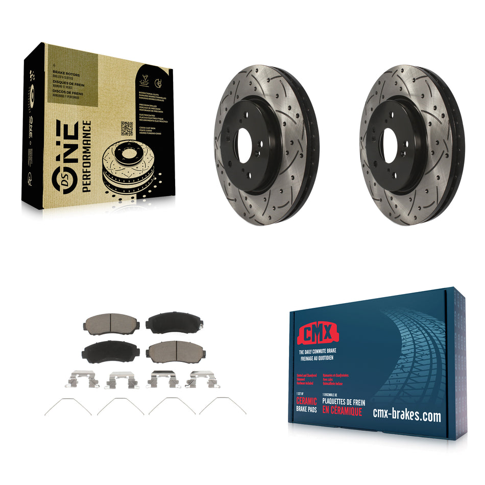 Front Coated Drilled Slotted Disc Brake Rotors And Ceramic Pads Kit For Honda CR-V Crosstour Accord KDC-100280