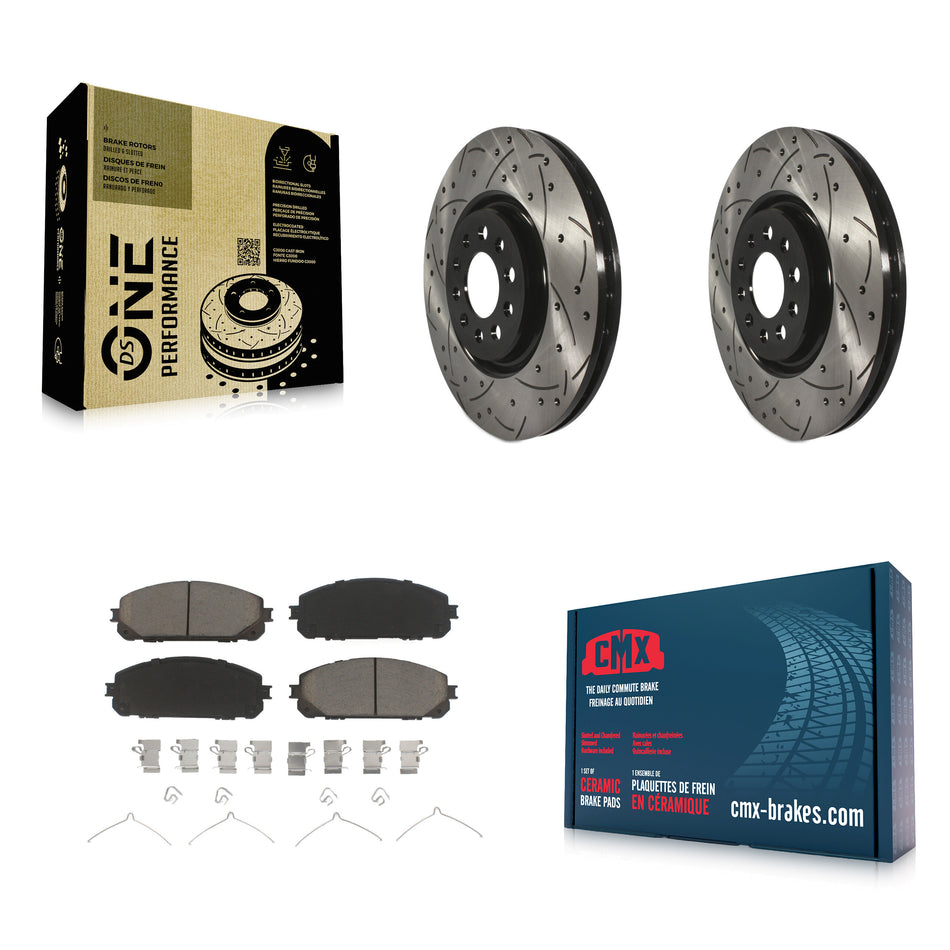 Front Coated Drilled Slotted Disc Brake Rotors And Ceramic Pads Kit For 2014-2021 Jeep Cherokee With Dual Piston Caliper KDC-100283
