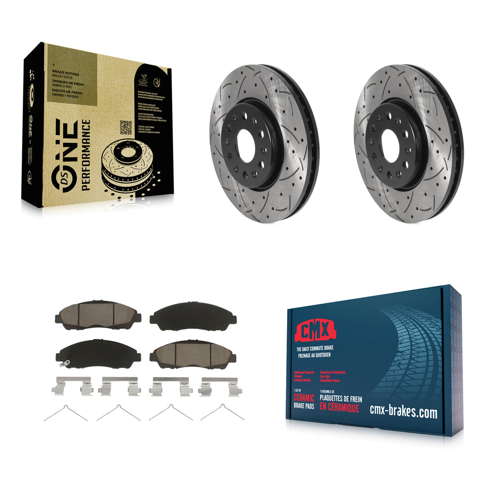 Front Coated Drilled Slotted Disc Brake Rotors And Ceramic Pads Kit For Chevrolet Traverse GMC Acadia Buick Enclave Blazer KDC-100285