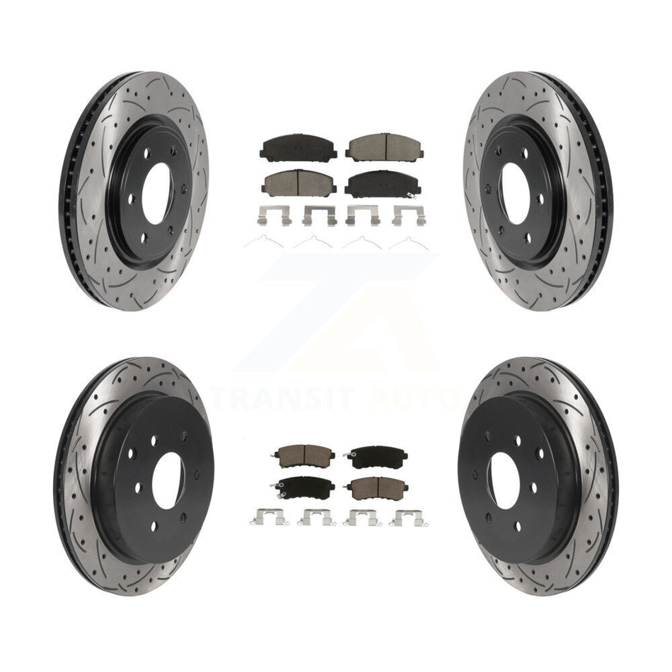 Front Rear Coated Drilled Slotted Disc Brake Rotors And Ceramic Pads Kit For INFINITI Nissan Armada QX80 QX56 KDC-100286