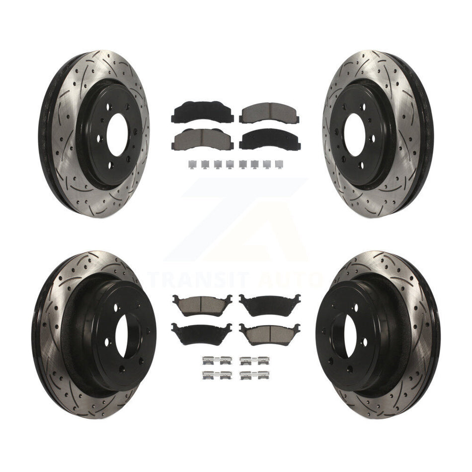 Front Rear Coated Drilled Slotted Disc Brake Rotors And Ceramic Pads Kit For Ford F-150 KDC-100288