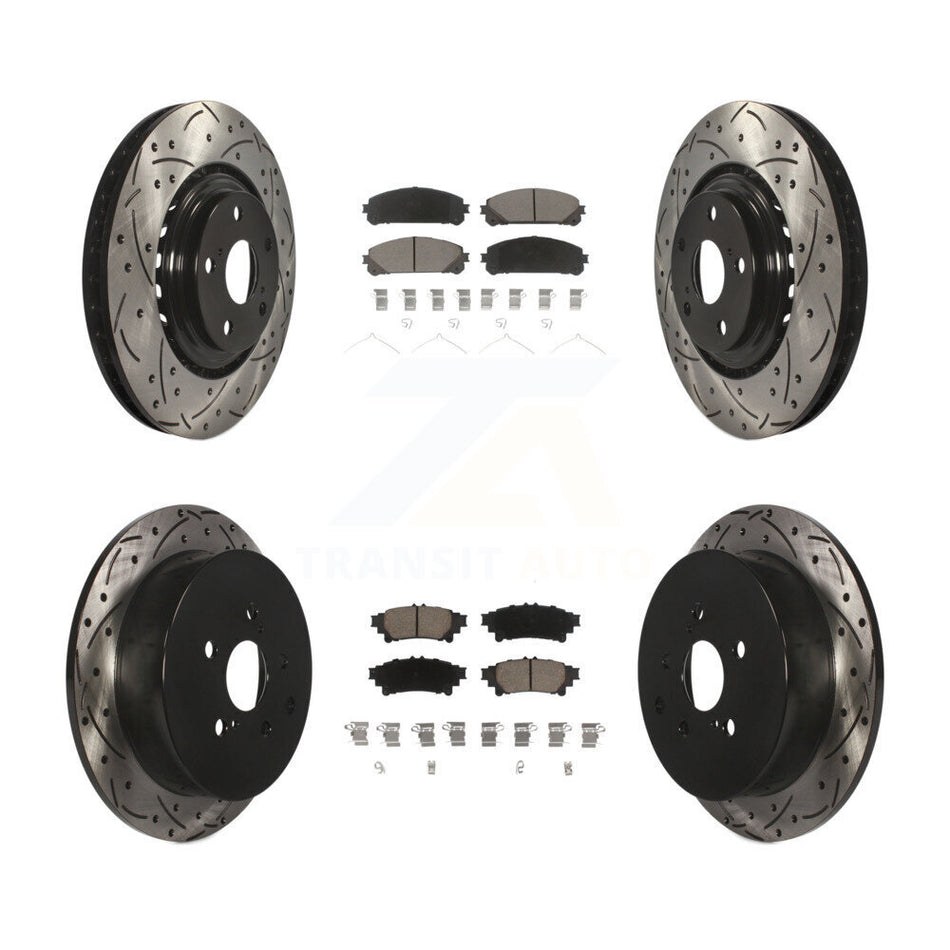 Front Rear Coated Drilled Slotted Disc Brake Rotors And Ceramic Pads Kit For Toyota Highlander Sienna Lexus RX350 RX450h KDC-100295