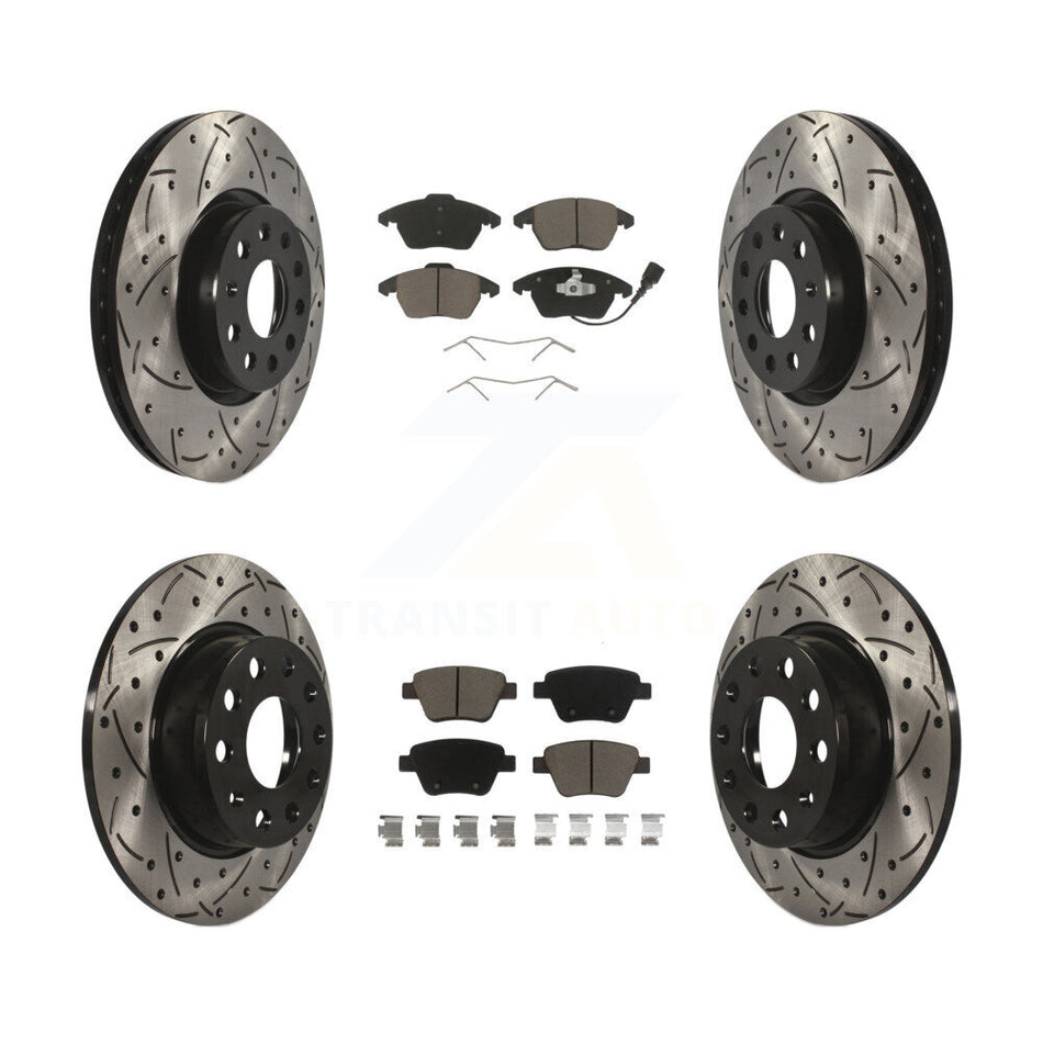 Front Rear Coated Drilled Slotted Disc Brake Rotors And Ceramic Pads Kit For Volkswagen Beetle GTI KDC-100297
