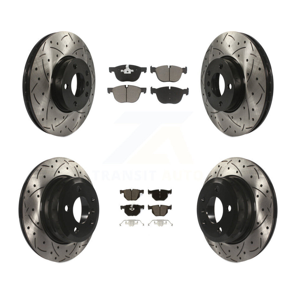 Front Rear Coated Drilled Slotted Disc Brake Rotors And Ceramic Pads Kit For BMW X5 X6 KDC-100301