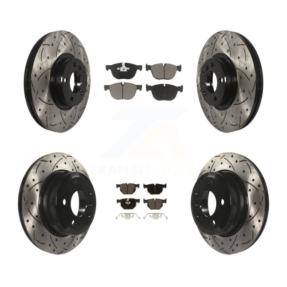 Front Rear Coated Drilled Slotted Disc Brake Rotors And Ceramic Pads Kit For BMW X5 X6 KDC-100302