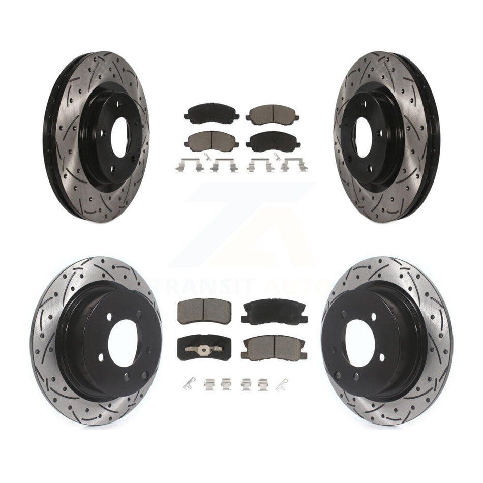 Front Rear Coated Drilled Slotted Disc Brake Rotors And Ceramic Pads Kit For Jeep Patriot Compass Chrysler Dodge Avenger Sebring Mitsubishi Lancer 200 Outlander Sport RVR KDC-100304