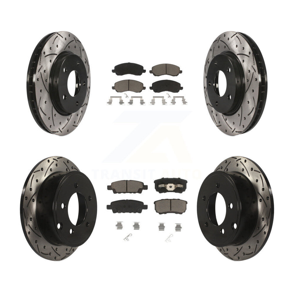 Front Rear Coated Drilled Slotted Disc Brake Rotors And Ceramic Pads Kit For Mitsubishi Lancer KDC-100305