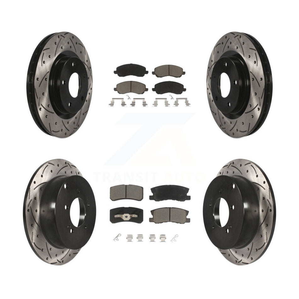 Front Rear Coated Drilled Slotted Disc Brake Rotors And Ceramic Pads Kit For Mitsubishi Outlander KDC-100307