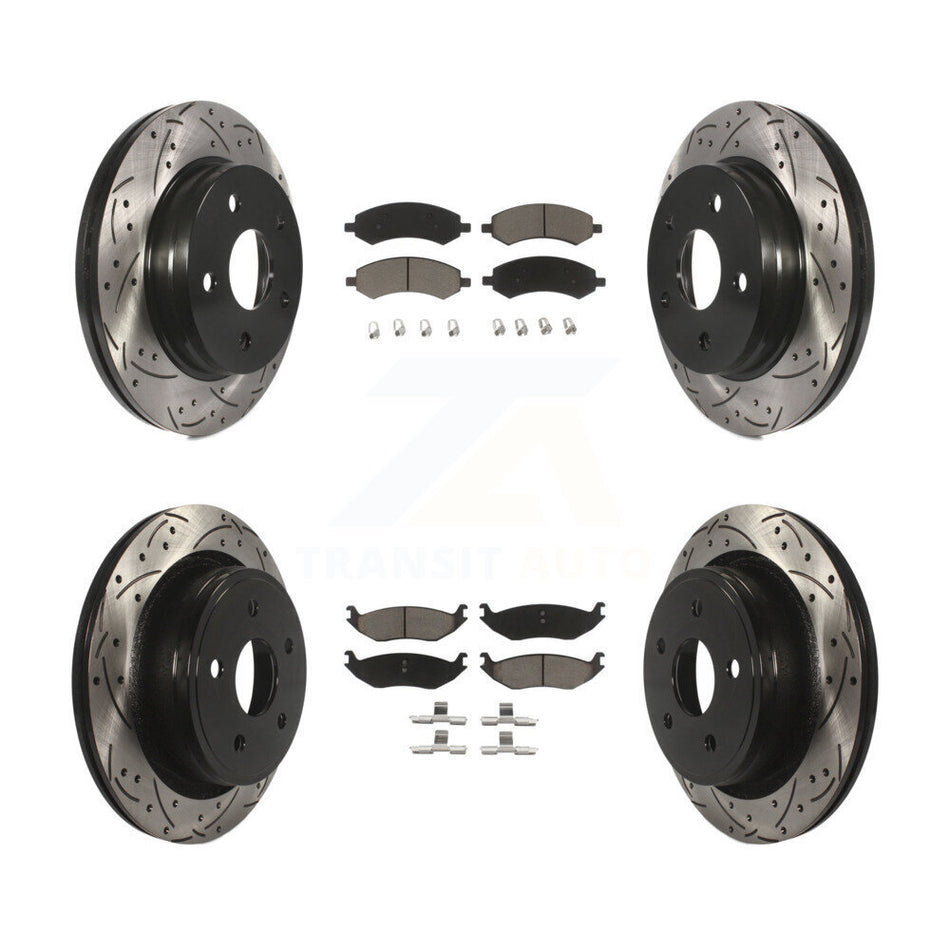 Front Rear Coated Drilled Slotted Disc Brake Rotors And Ceramic Pads Kit For Ram 1500 Dodge Classic Durango Chrysler Aspen KDC-100309
