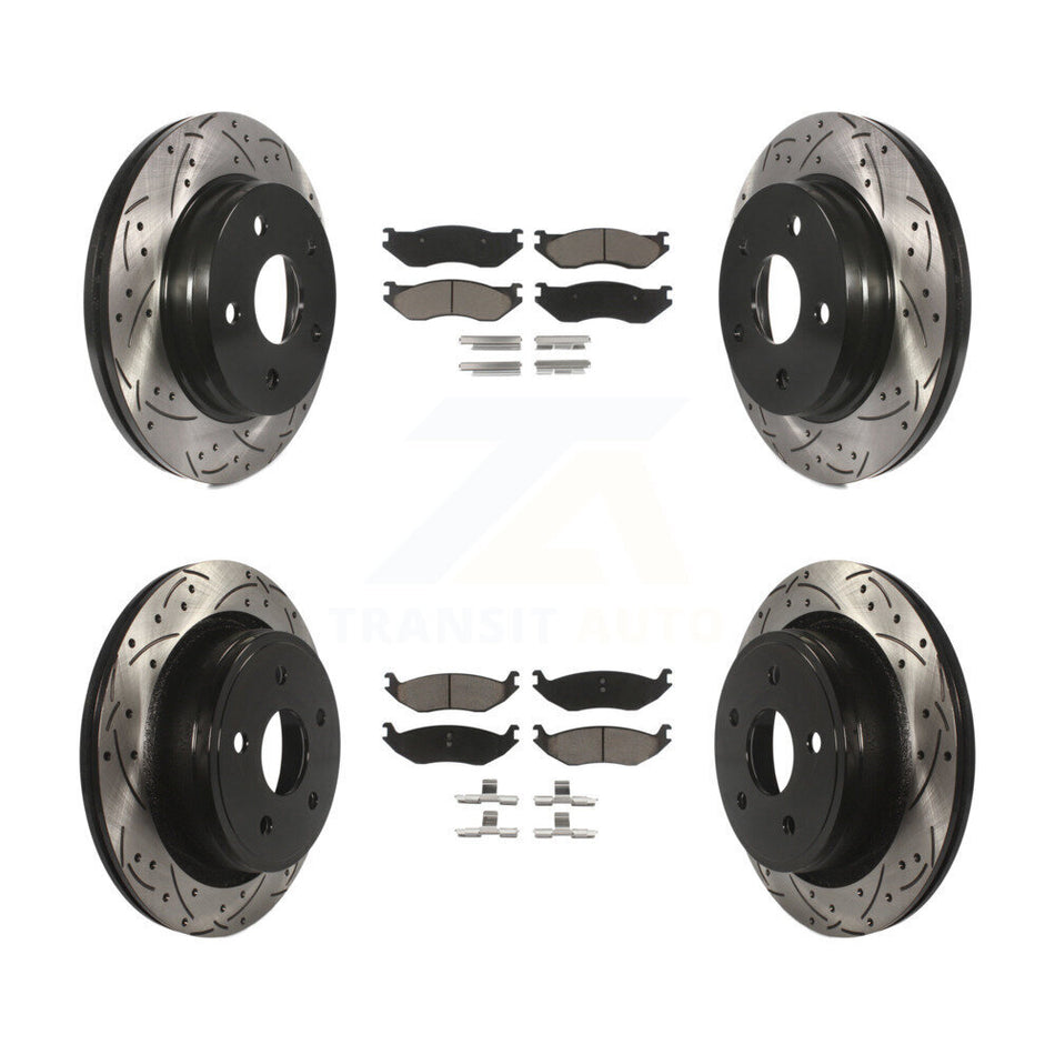 Front Rear Coated Drilled Slotted Disc Brake Rotors And Ceramic Pads Kit For Dodge Durango Ram 1500 KDC-100310