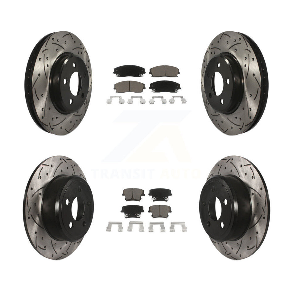 Front Rear Coated Drilled Slotted Disc Brake Rotors And Ceramic Pads Kit For Dodge Charger Chrysler 300 Challenger Magnum KDC-100312