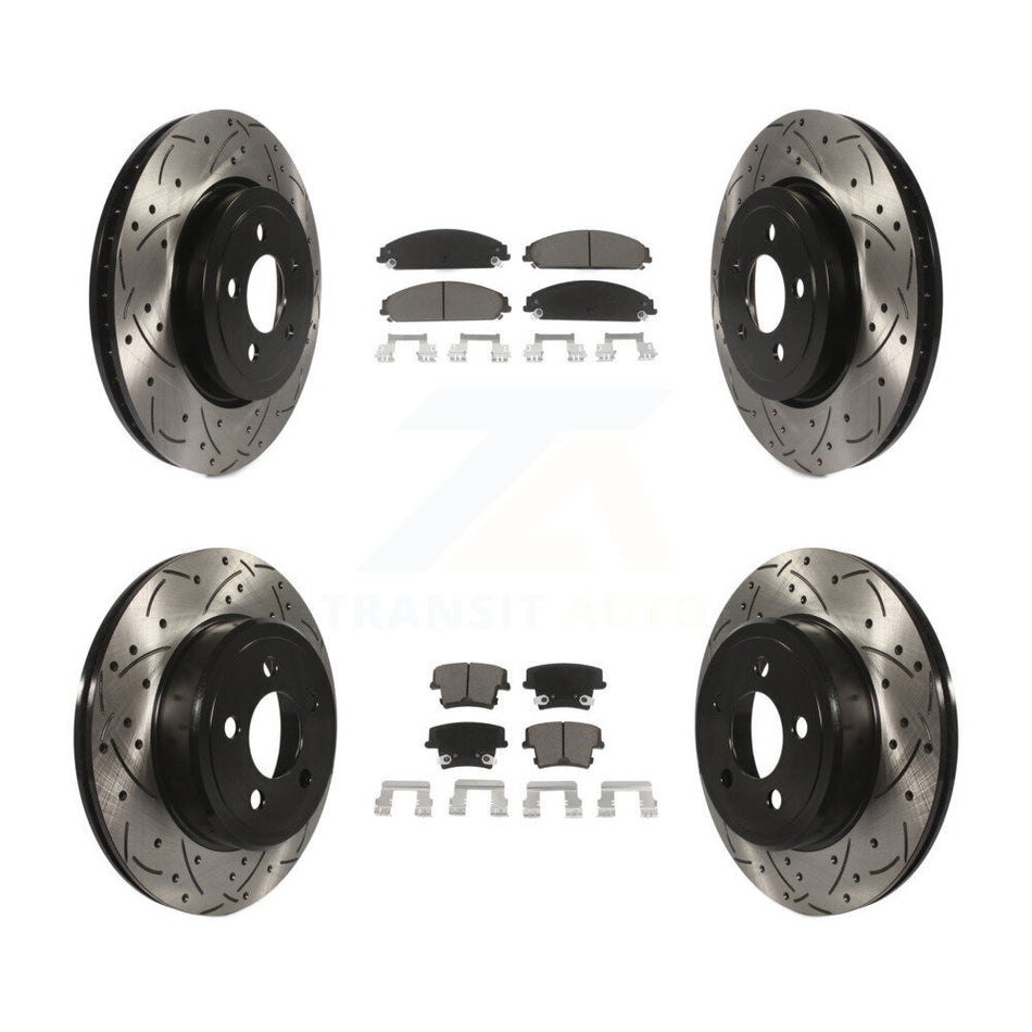 Front Rear Coated Drilled Slotted Disc Brake Rotors And Ceramic Pads Kit For Dodge Charger Chrysler 300 Challenger Magnum KDC-100313