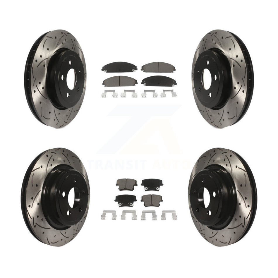 Front Rear Coated Drilled Slotted Disc Brake Rotors And Ceramic Pads Kit For Dodge Charger With Police Package KDC-100314