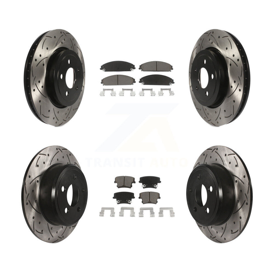 Front Rear Coated Drilled Slotted Disc Brake Rotors And Ceramic Pads Kit For 2005-2006 Chrysler 300 AWD with 3.5L KDC-100316