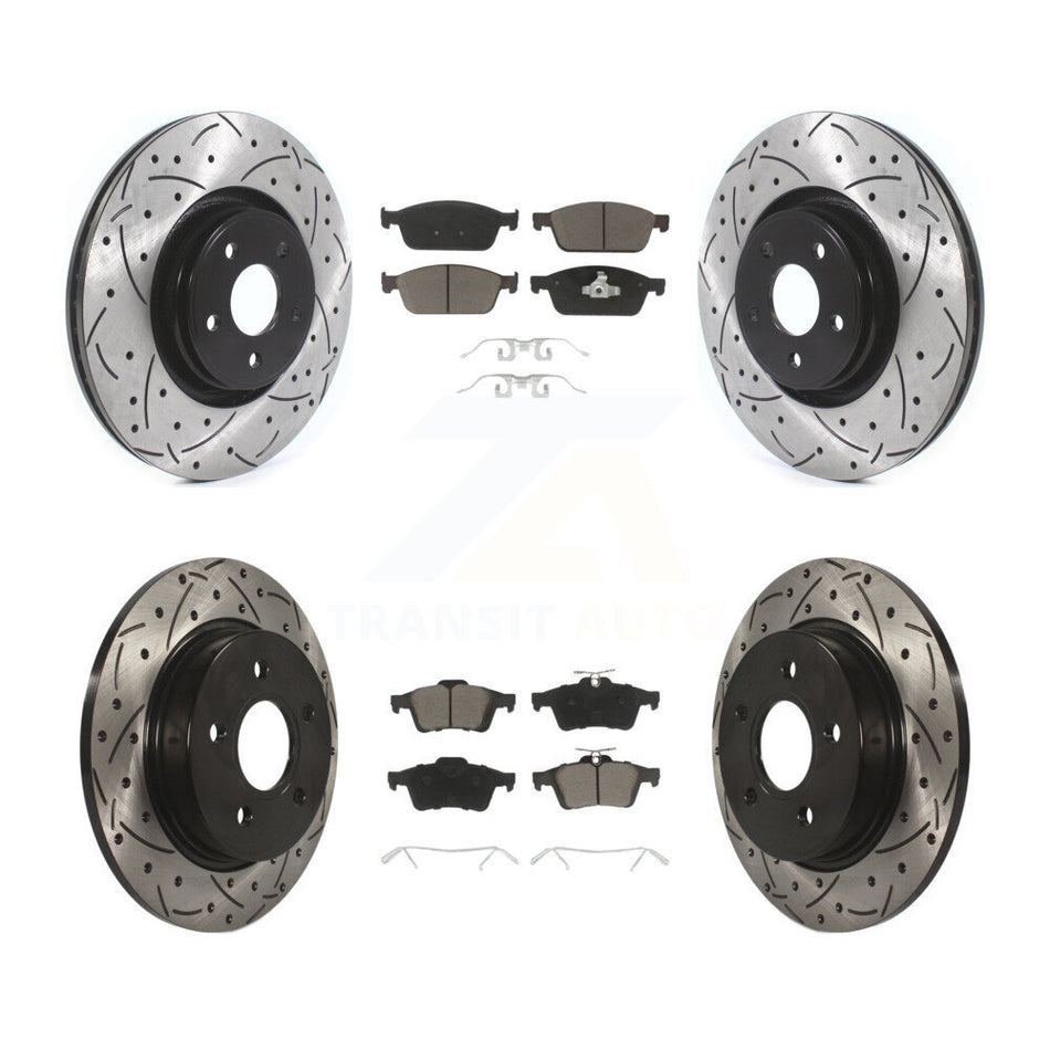 Front Rear Coated Drilled Slotted Disc Brake Rotors And Ceramic Pads Kit For Ford Focus ST KDC-100318