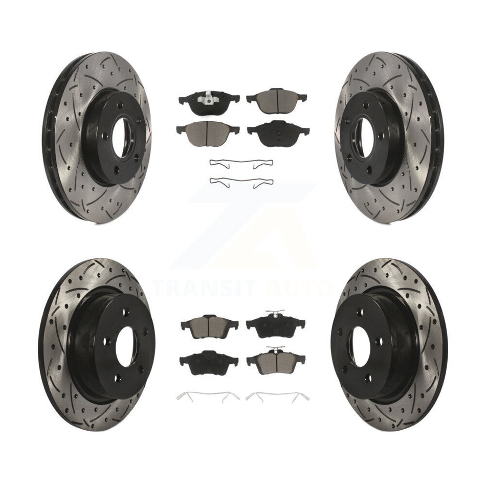 Front Rear Coated Drilled Slotted Disc Brake Rotors And Ceramic Pads Kit For Ford C-Max KDC-100320