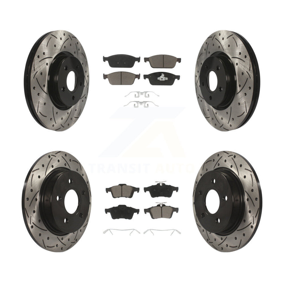Front Rear Coated Drilled Slotted Disc Brake Rotors And Ceramic Pads Kit For Ford Focus ST KDC-100321
