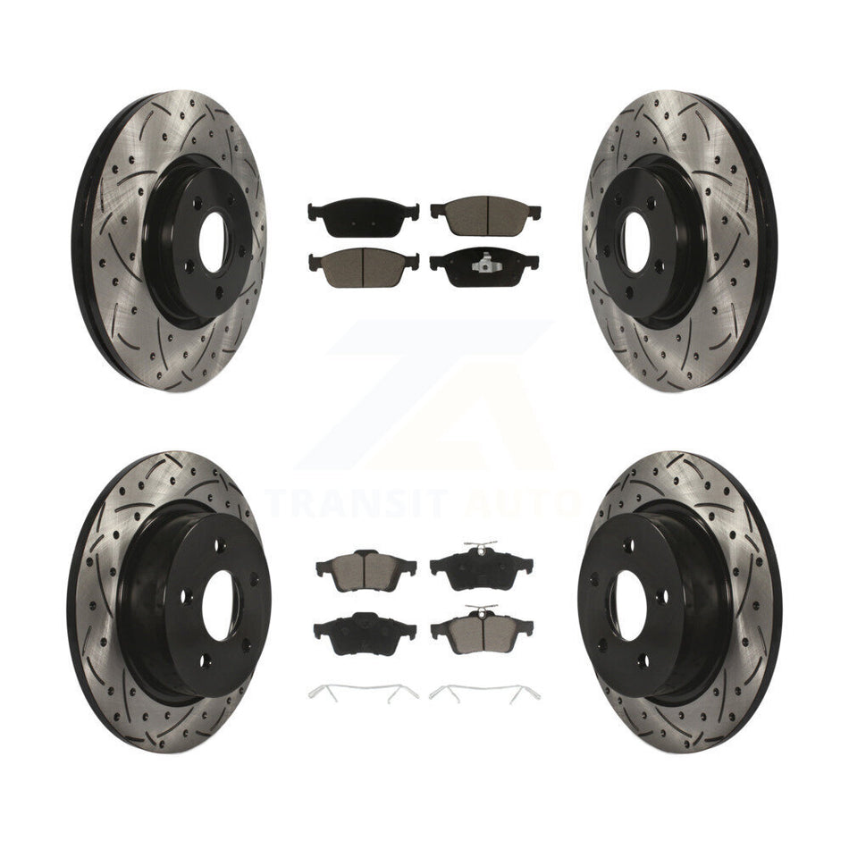 Front Rear Coated Drilled Slotted Disc Brake Rotors And Ceramic Pads Kit For Ford Escape Connect KDC-100322