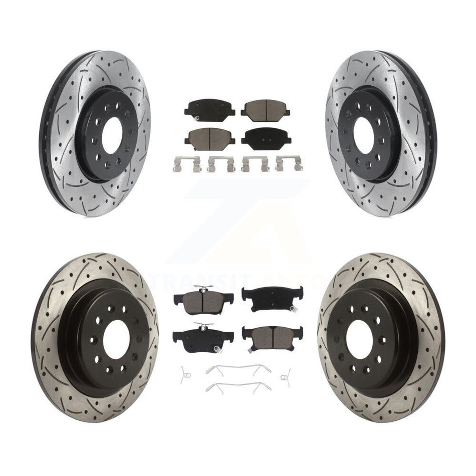 Front Rear Coated Drilled Slotted Disc Brake Rotors And Ceramic Pads Kit For 2016-2018 Buick Envision With 315mm Diameter Rotor KDC-100324