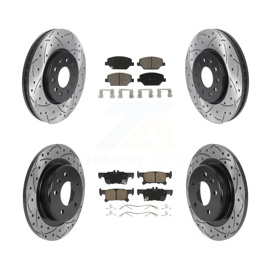 Front Rear Coated Drilled Slotted Disc Brake Rotors And Ceramic Pads Kit For 2016-2018 Buick Envision With 288mm Diameter Rotor KDC-100325