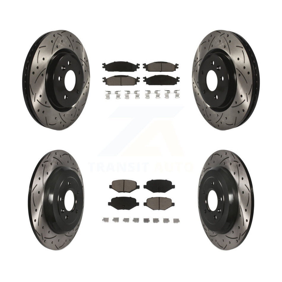 Front Rear Coated Drilled Slotted Disc Brake Rotors And Ceramic Pads Kit For 2009-2010 Lincoln MKS KDC-100331