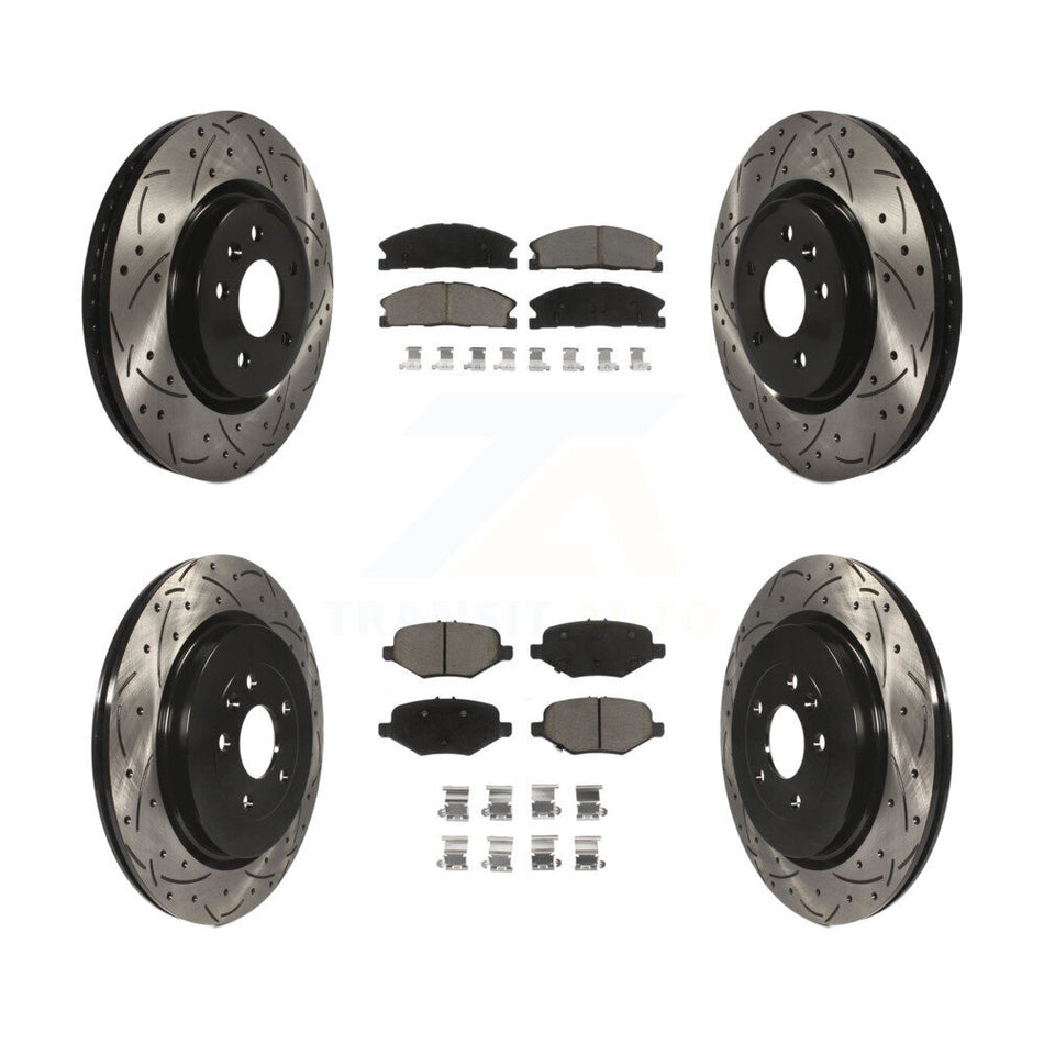 Front Rear Coated Drilled Slotted Disc Brake Rotors And Ceramic Pads Kit For 2013 Ford Explorer Sport With Heavy Duty Brakes KDC-100332