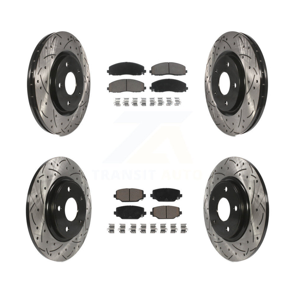 Front Rear Coated Drilled Slotted Disc Brake Rotors And Ceramic Pads Kit For Dodge Grand Caravan Journey Chrysler Town & Country Ram C/V Volkswagen Routan KDC-100338
