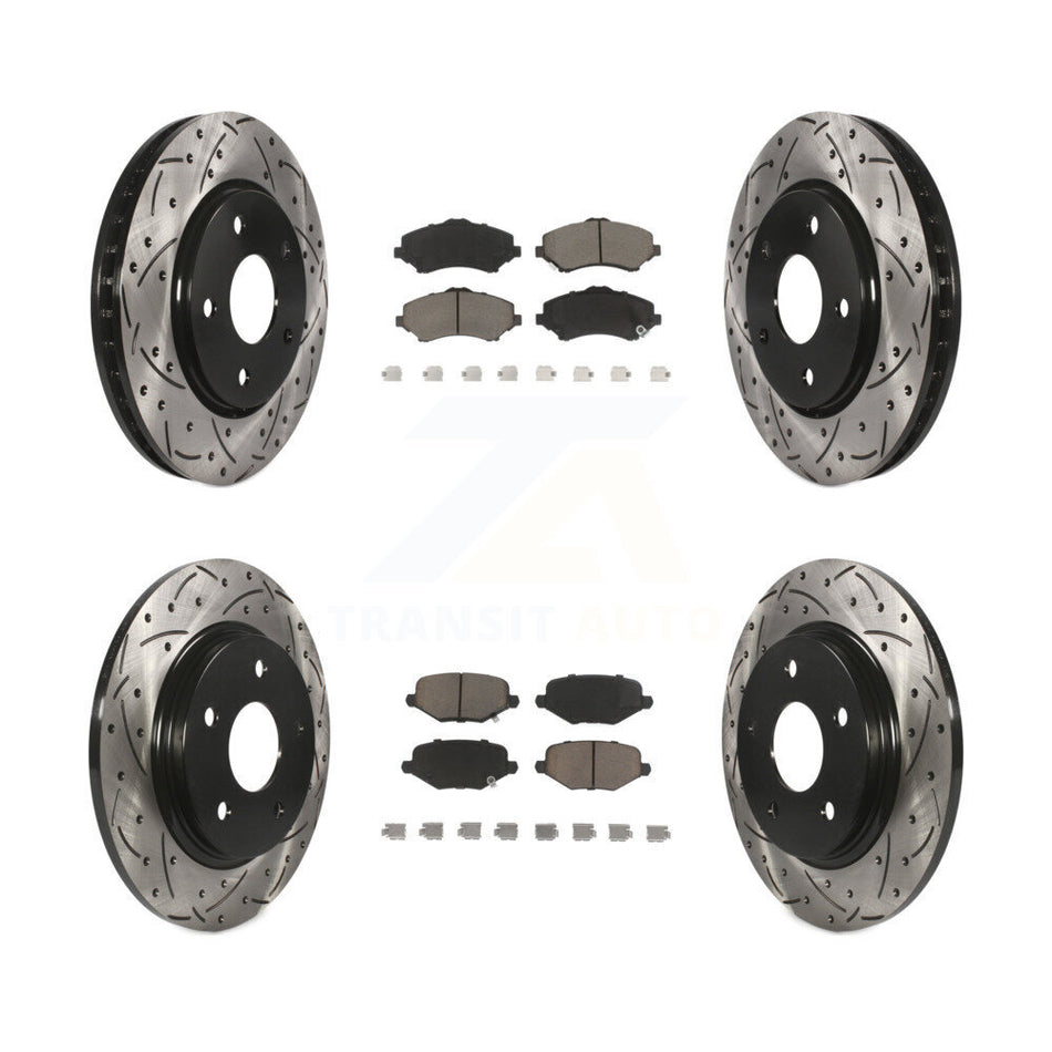 Front Rear Coated Drilled Slotted Disc Brake Rotors And Ceramic Pads Kit For Dodge Grand Caravan Chrysler Town & Country Journey Ram C/V Volkswagen Routan KDC-100339