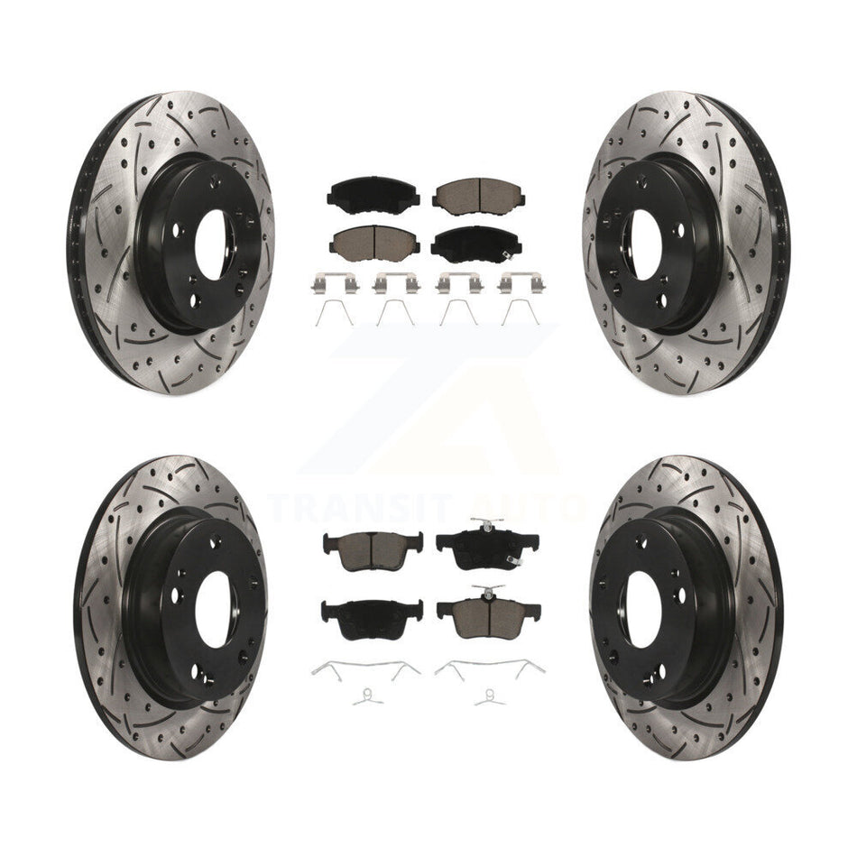 Front Rear Coated Drilled Slotted Disc Brake Rotors And Ceramic Pads Kit For Honda Civic KDC-100340
