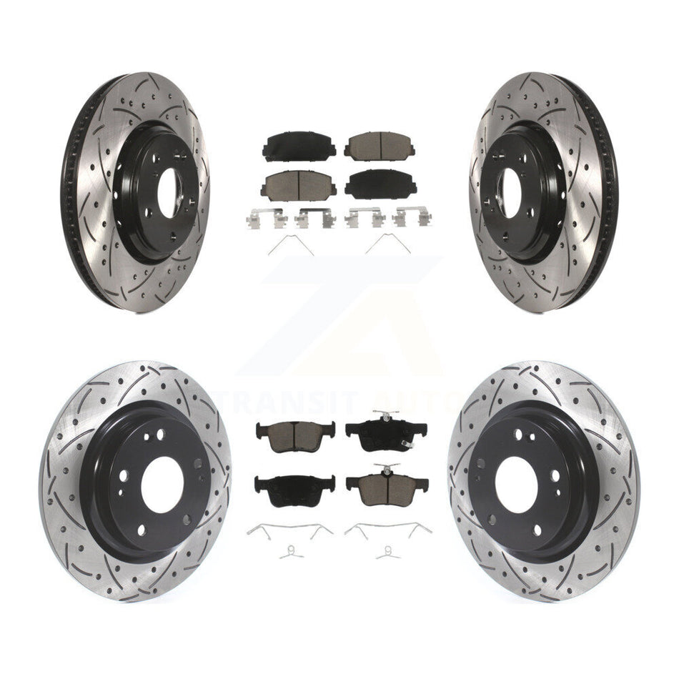 Front Rear Coated Drilled Slotted Disc Brake Rotors And Ceramic Pads Kit For Honda Civic KDC-100341