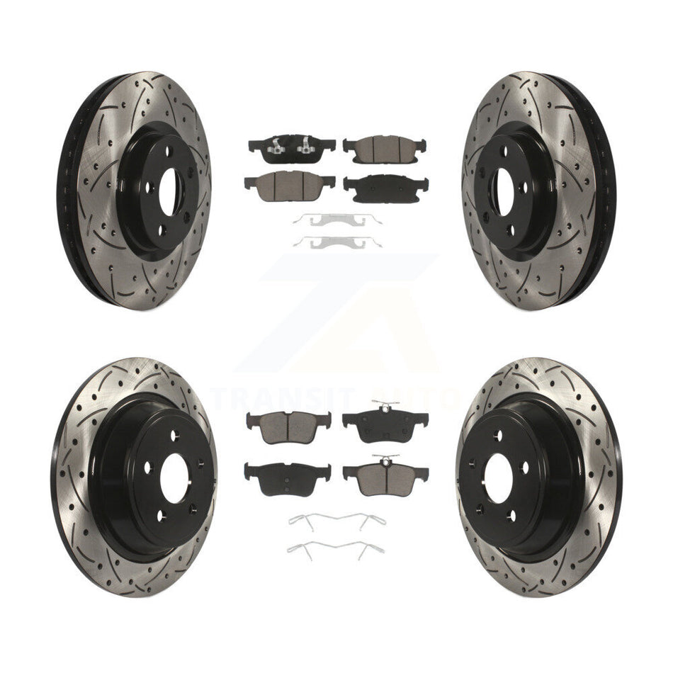 Front Rear Coated Drilled Slotted Disc Brake Rotors And Ceramic Pads Kit For Ford Edge KDC-100349