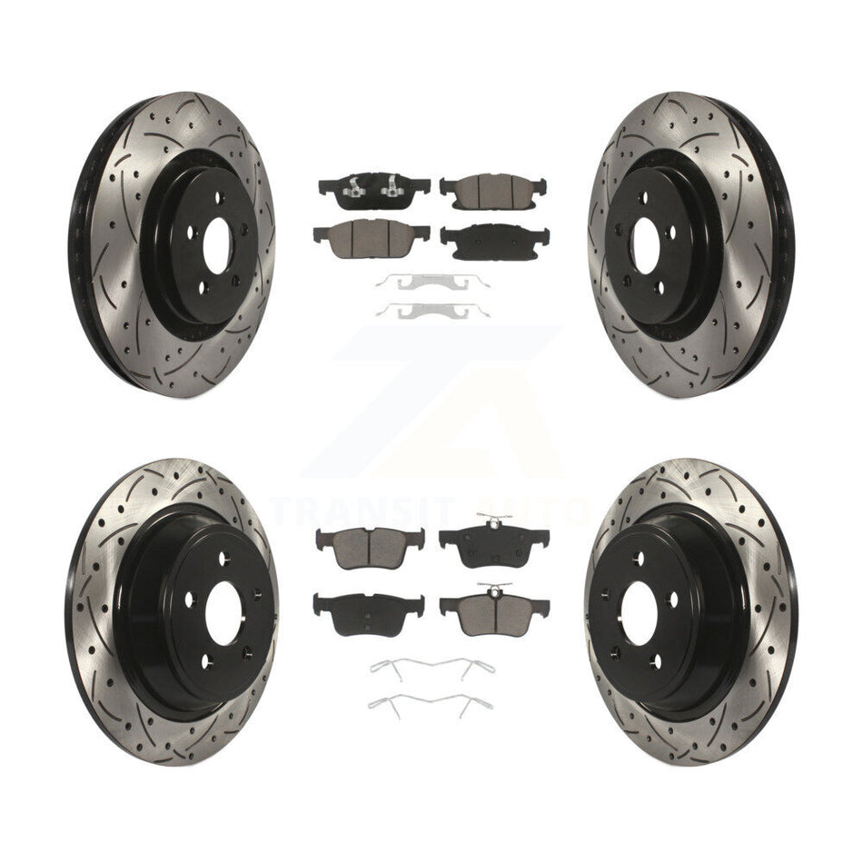 Front Rear Coated Drilled Slotted Disc Brake Rotors And Ceramic Pads Kit For Ford Edge Lincoln MKX Nautilus KDC-100350