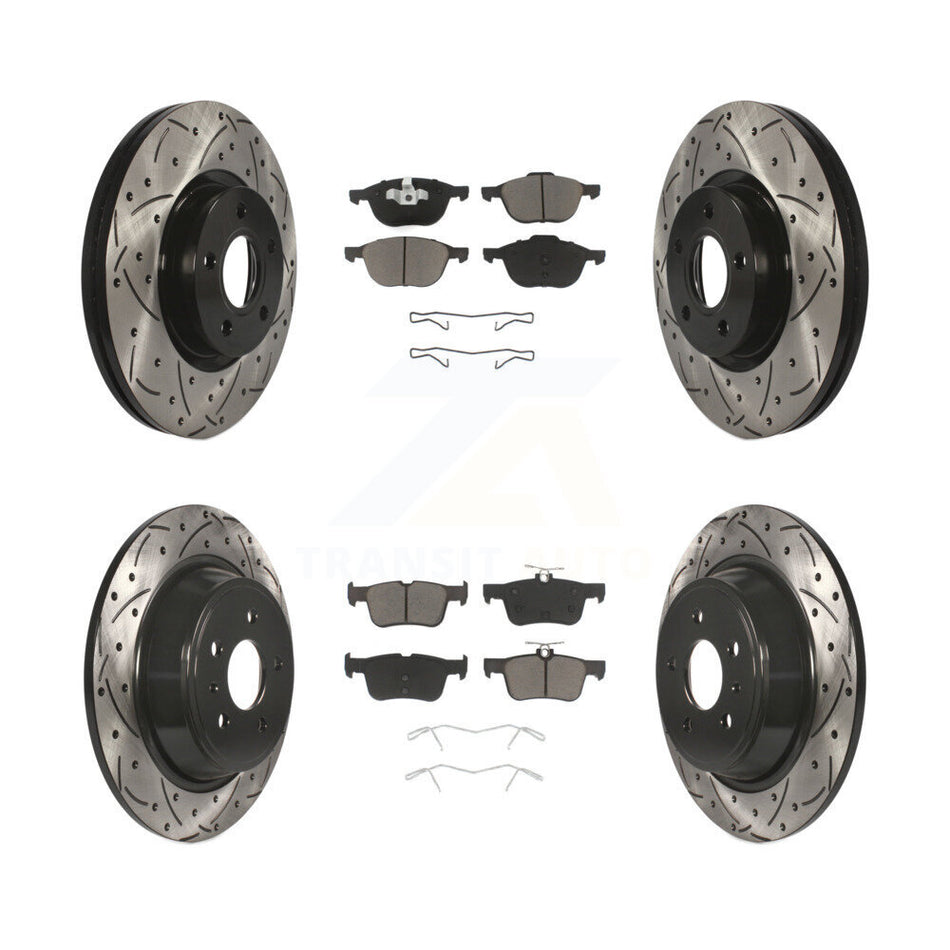 Front Rear Coated Drilled Slotted Disc Brake Rotors And Ceramic Pads Kit For Ford Escape KDC-100351