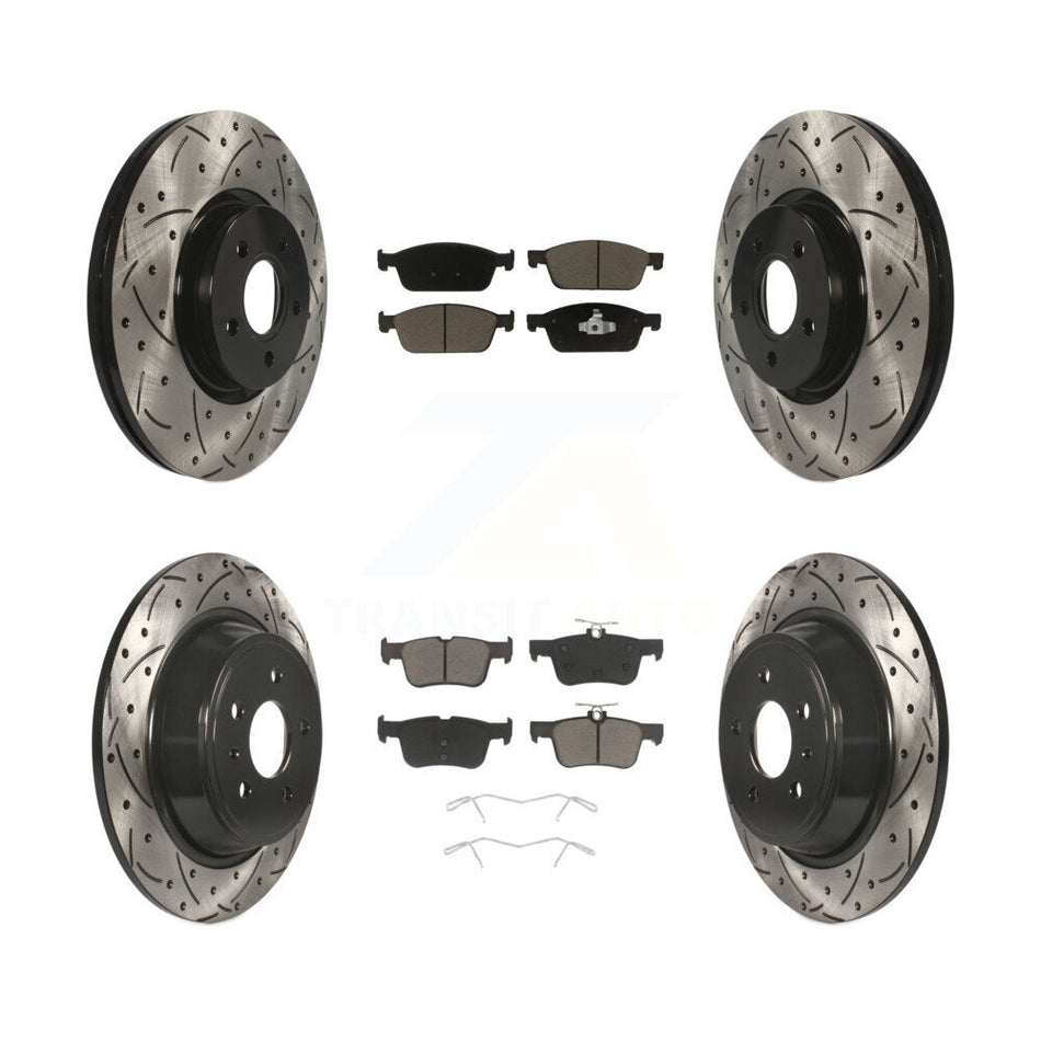 Front Rear Coated Drilled Slotted Disc Brake Rotors And Ceramic Pads Kit For Ford Escape Lincoln MKC KDC-100352