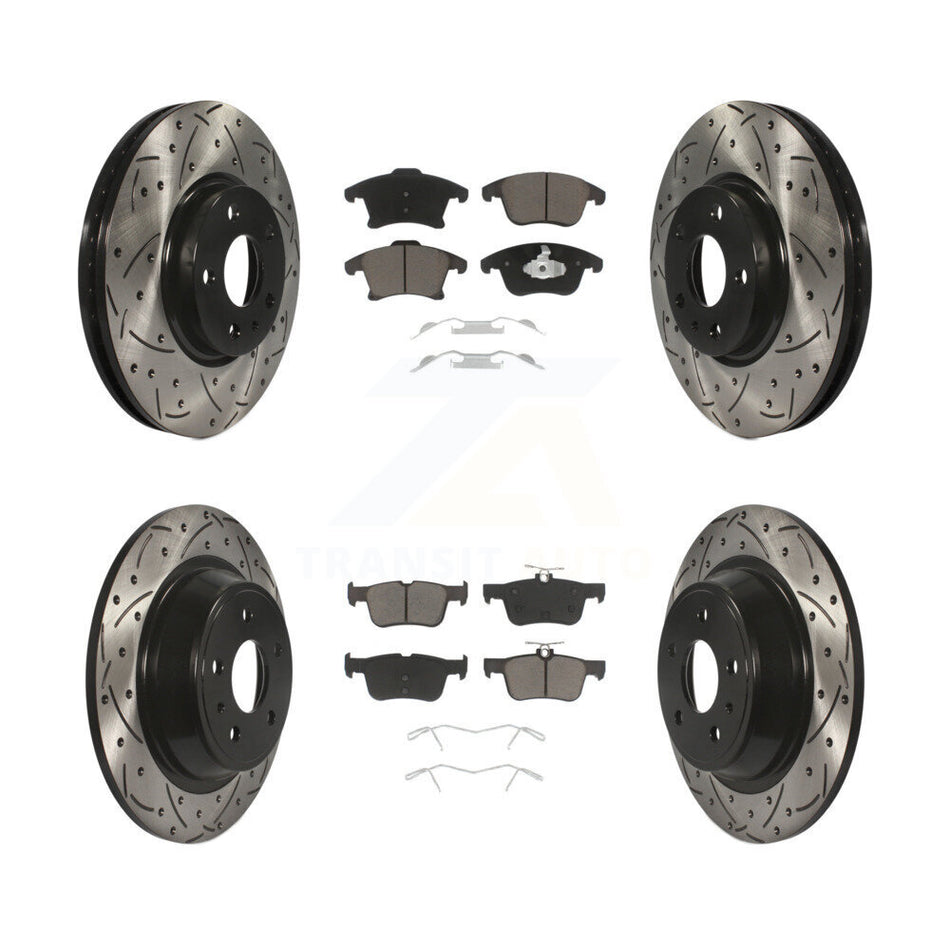Front Rear Coated Drilled Slotted Disc Brake Rotors And Ceramic Pads Kit For Ford Fusion Lincoln MKZ KDC-100355