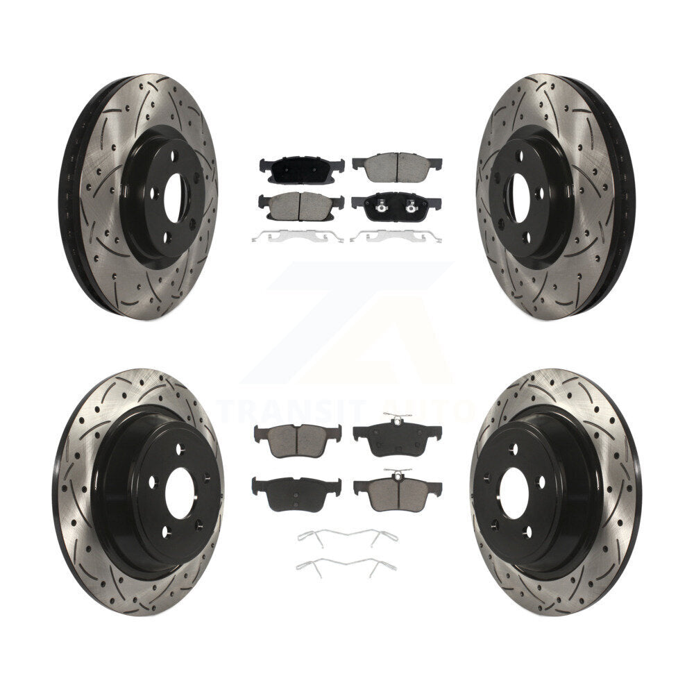 Front Rear Coated Drilled Slot Disc Brake Rotor & Ceramic Pad Kit For Lincoln Continental KDC-100357