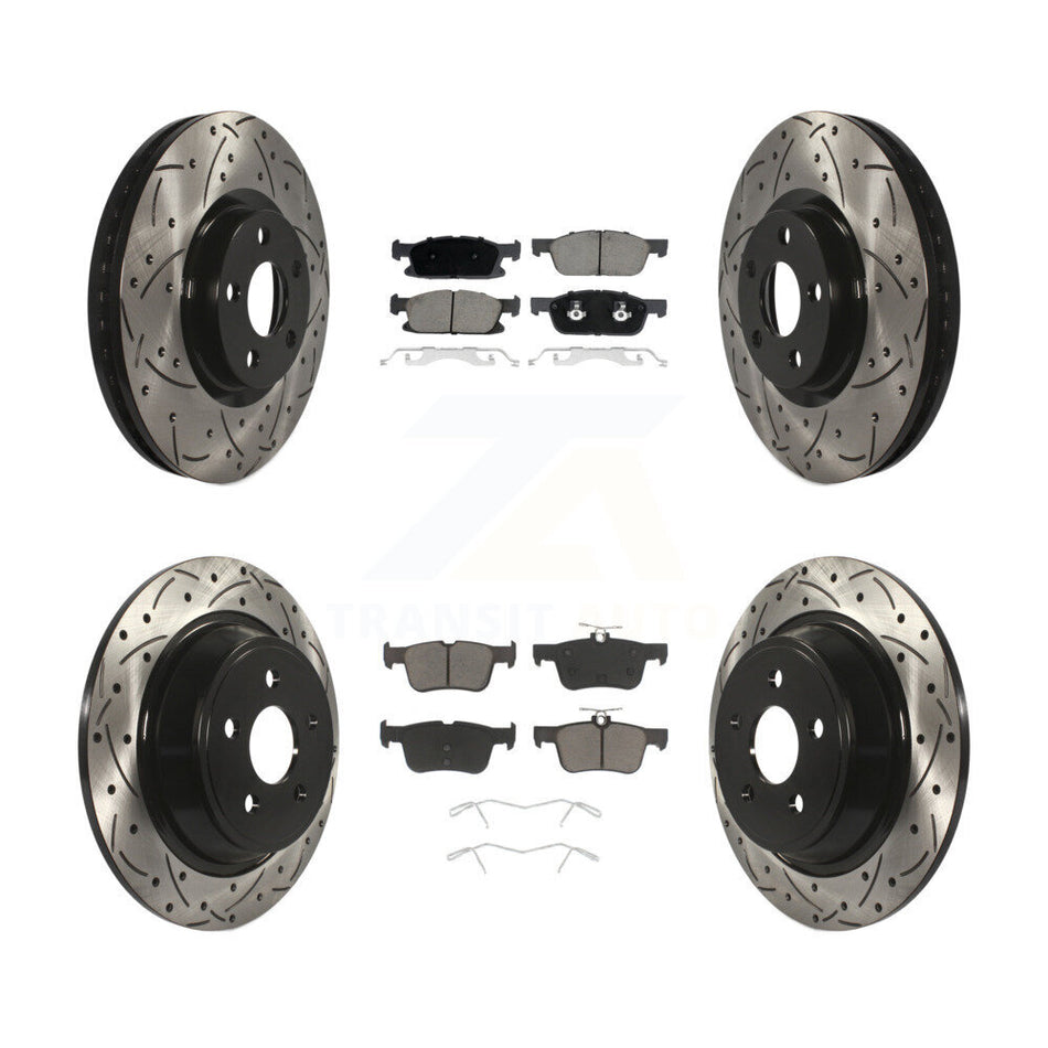 Front Rear Coated Drilled Slot Disc Brake Rotor & Ceramic Pad Kit For Lincoln Continental KDC-100357