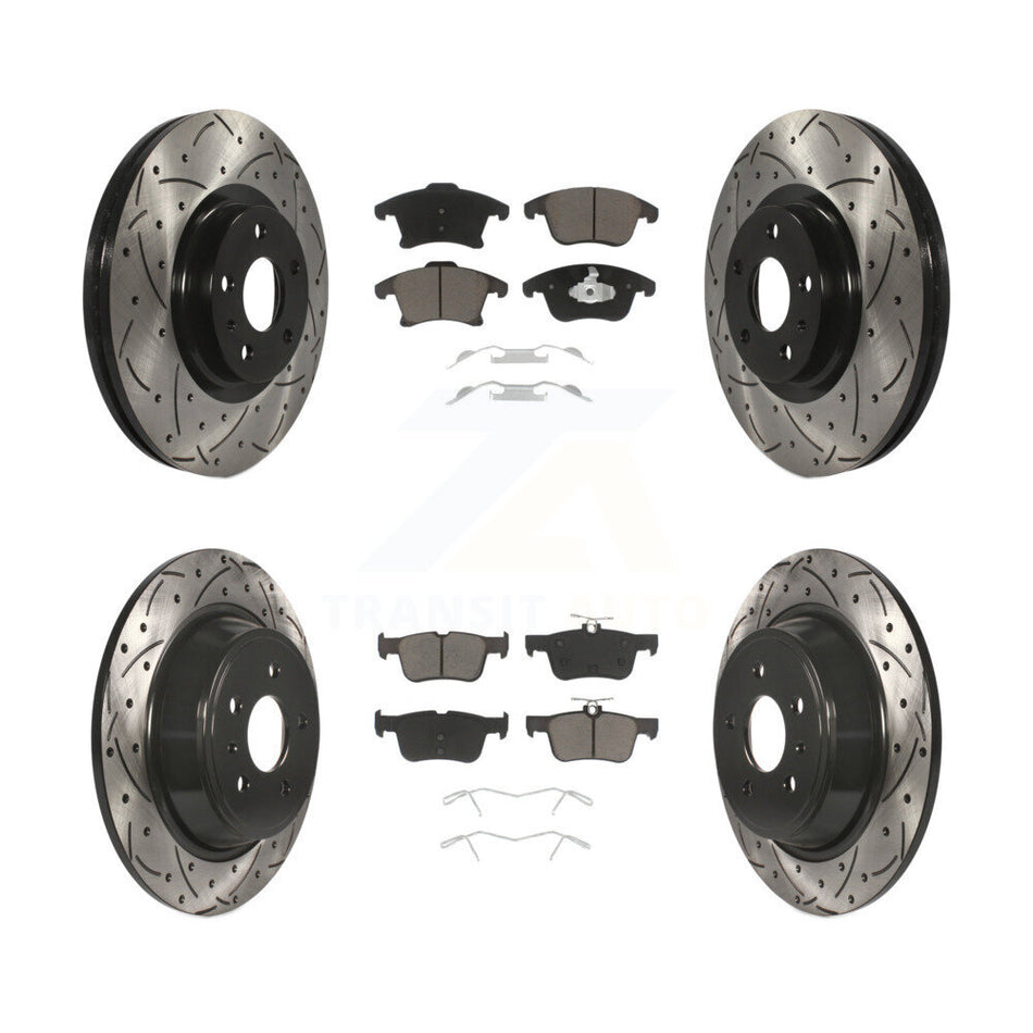Front Rear Coated Drilled Slotted Disc Brake Rotors And Ceramic Pads Kit For Ford Fusion Lincoln MKZ KDC-100358
