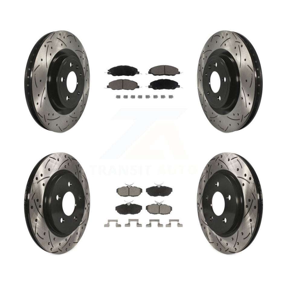 Front Rear Coated Drilled Slotted Disc Brake Rotors And Ceramic Pads Kit For Ford Mustang KDC-100359