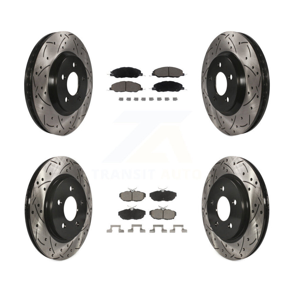 Front Rear Coated Drilled Slotted Disc Brake Rotors And Ceramic Pads Kit For Ford Mustang KDC-100360