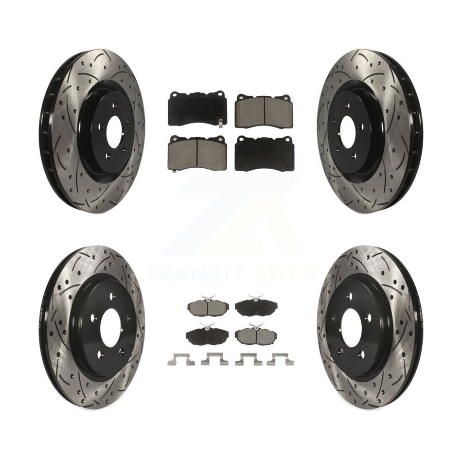 Front Rear Coated Drilled Slotted Disc Brake Rotors And Ceramic Pads Kit For Ford Mustang KDC-100361