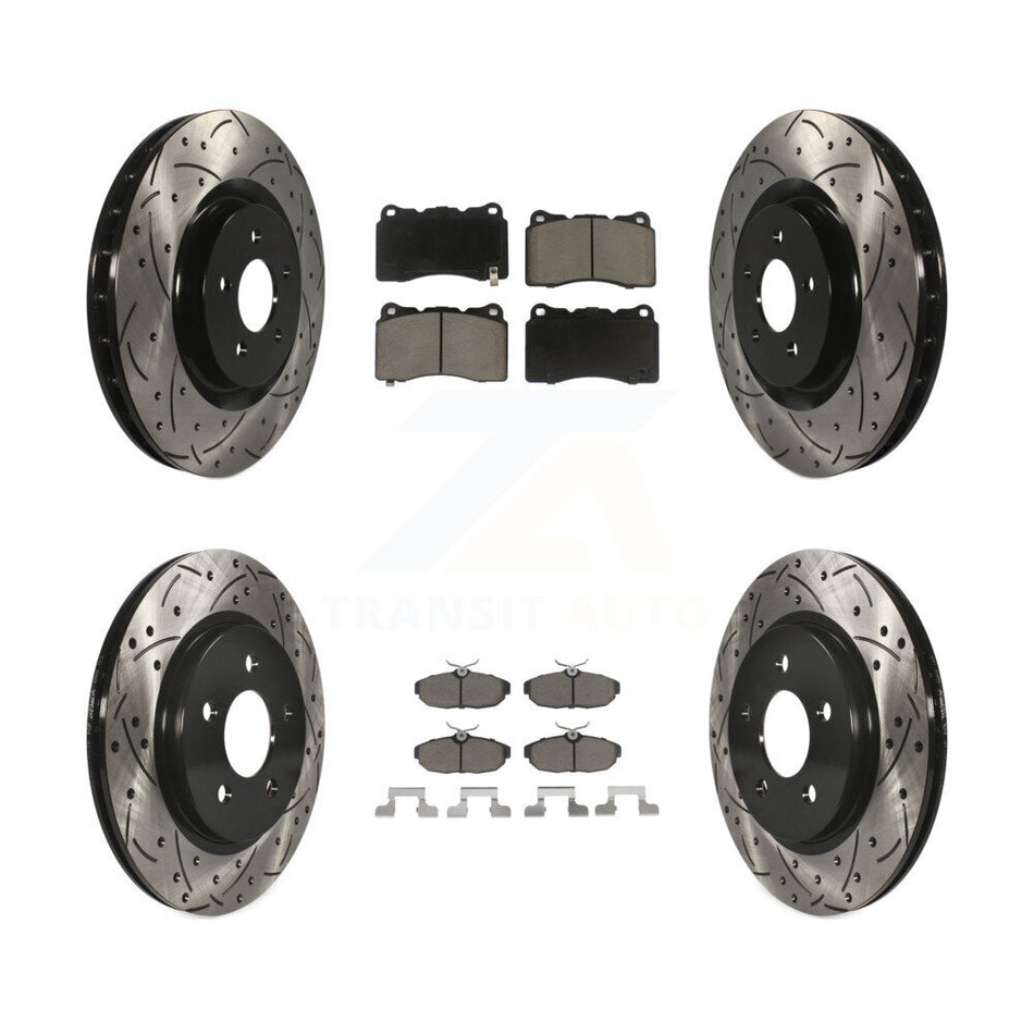 Front Rear Coated Drilled Slotted Disc Brake Rotors And Ceramic Pads Kit For Ford Mustang KDC-100362