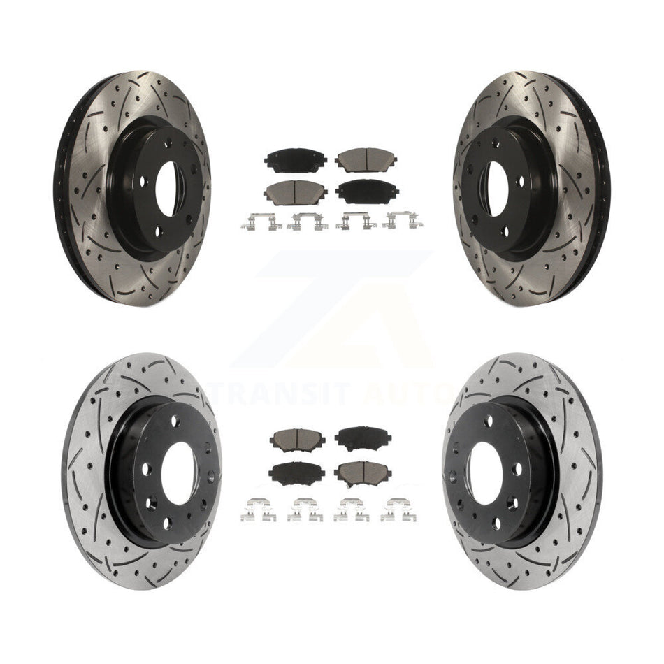 Front Rear Coated Drilled Slotted Disc Brake Rotors And Ceramic Pads Kit For Mazda 3 Sport 2.5L KDC-100364