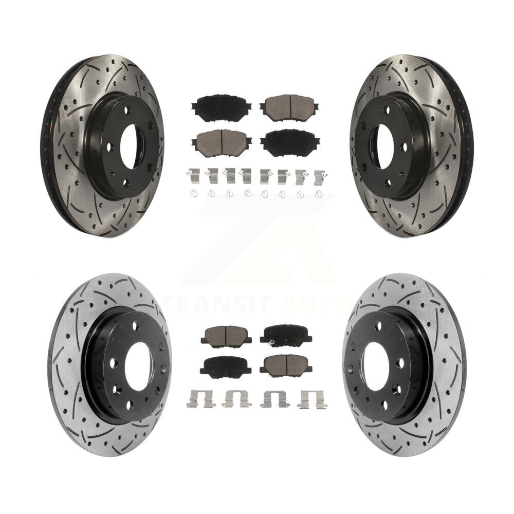 Front Rear Coated Drilled Slotted Disc Brake Rotors And Ceramic Pad Kit For Mazda 3 Sport KDC-100365