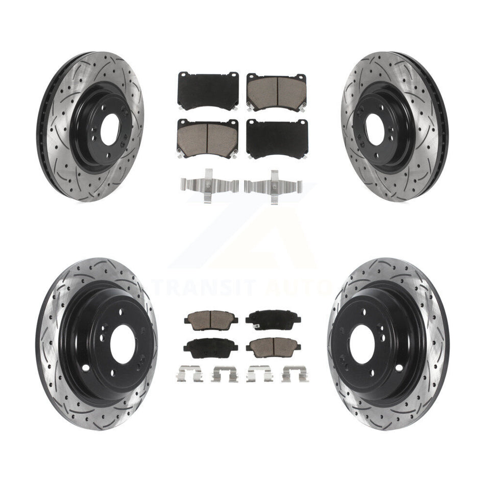 Front Rear Coated Drilled Slotted Disc Brake Rotors And Ceramic Pads Kit For Hyundai Genesis KDC-100369