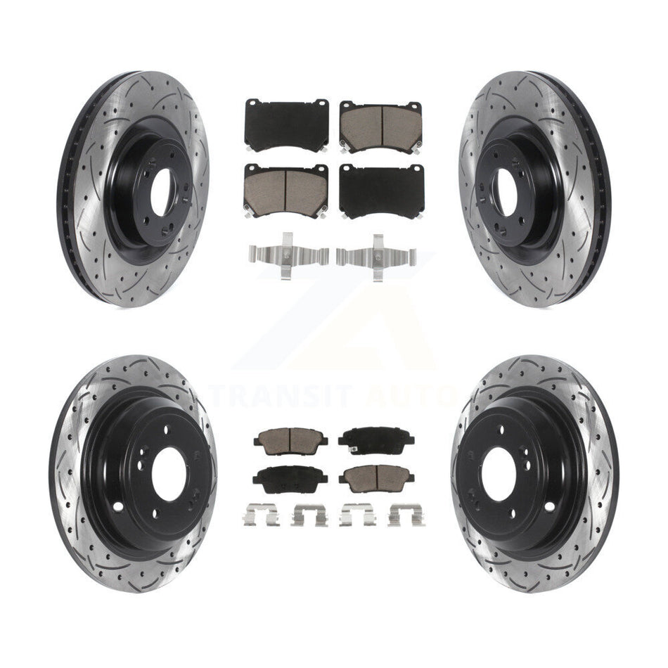 Front Rear Coated Drilled Slotted Disc Brake Rotors And Ceramic Pads Kit For 2012-2014 Hyundai Genesis 5.0L KDC-100370