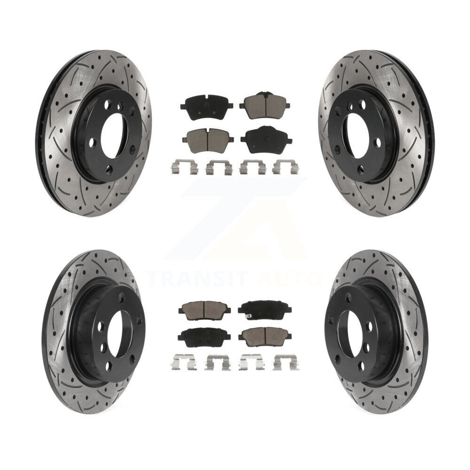 Front Rear Coated Drilled Slotted Disc Brake Rotors And Ceramic Pads Kit For Mini Cooper Countryman Paceman Base KDC-100372