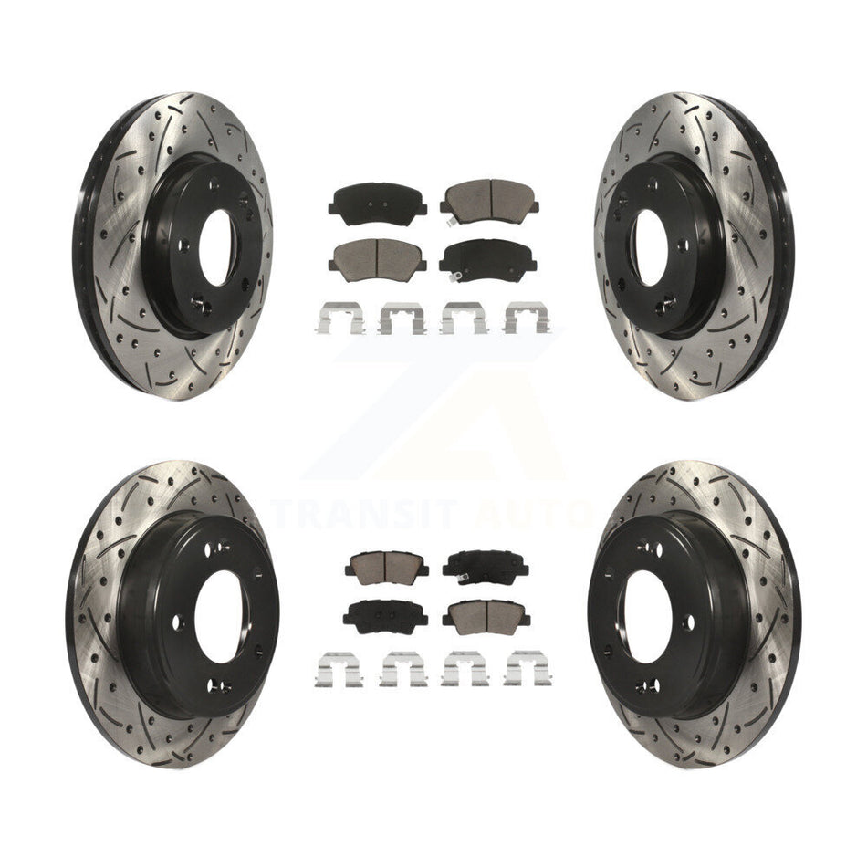 Front Rear Coated Drilled Slotted Disc Brake Rotors And Ceramic Pads Kit For Hyundai Elantra Kia Forte Veloster GT Forte5 Coupe Koup KDC-100377
