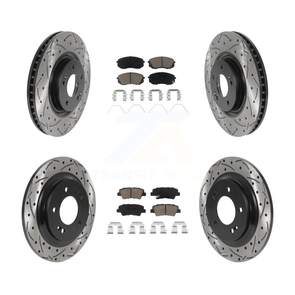 Front Rear Coated Drilled Slotted Disc Brake Rotors And Ceramic Pads Kit For 2016 Hyundai Sonata GAS engine With Power Operated Parking KDC-100378