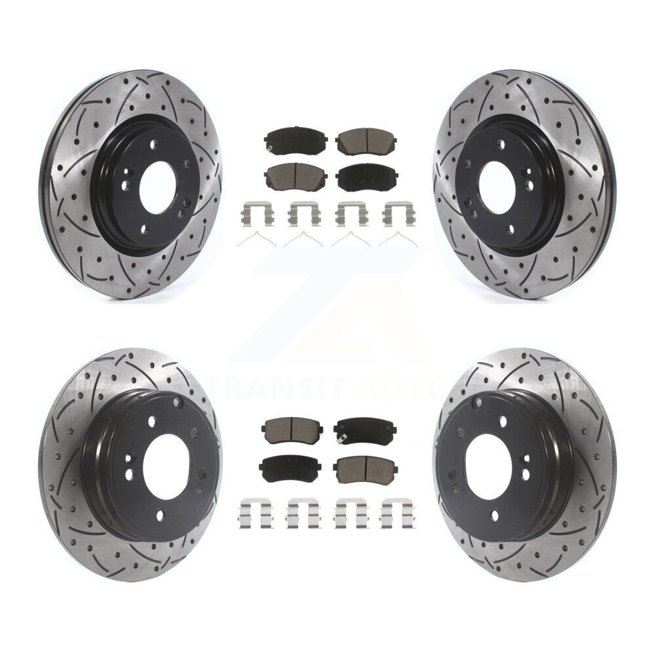 Front Rear Coated Drilled Slotted Disc Brake Rotors And Ceramic Pads Kit For 2015-2016 Hyundai Sonata GAS engine With Manual Parking KDC-100379